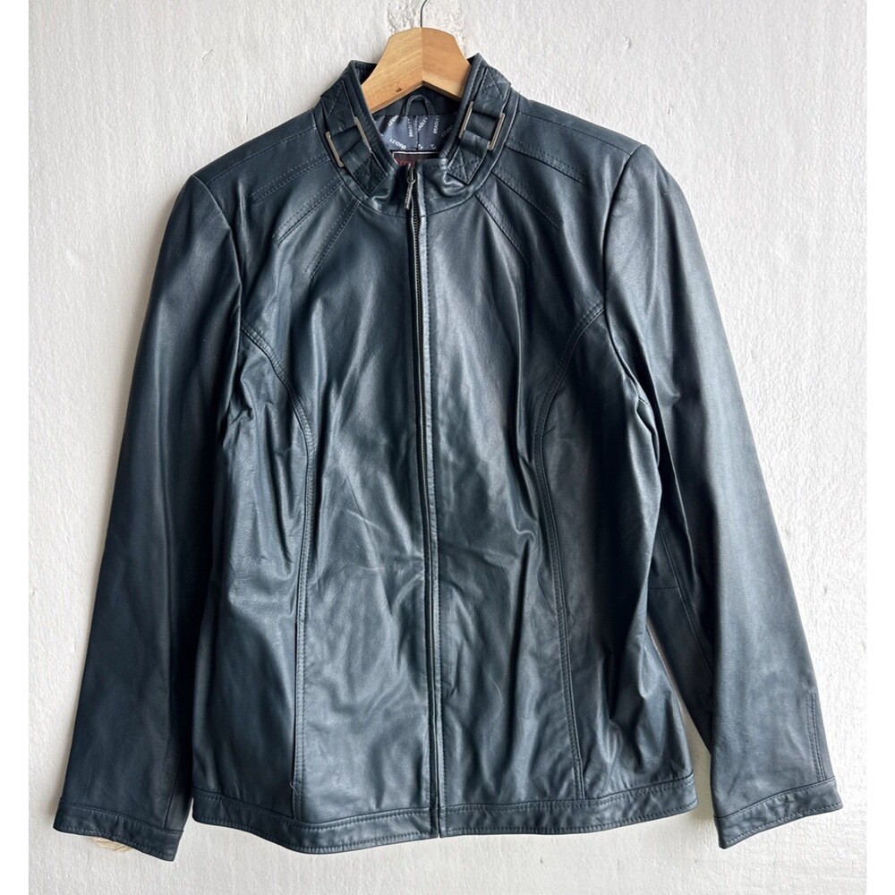 NWT Bradley Bayou Women's Blue Leather Full-Zip Motorcycle Jacket Medium